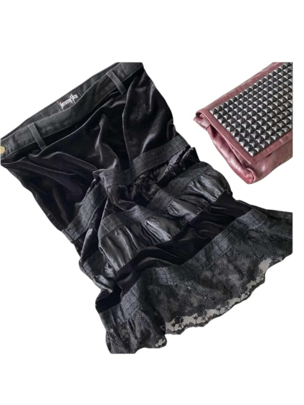 new Jimmy Star ★ Velvet PeekaBoo Lace Layer Midi Skirt ★ Handmade Indie Designer